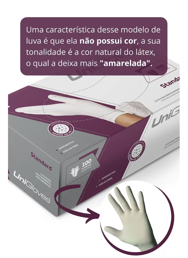 Luva de Látex Standard - Unigloves com 100 Unidades 2