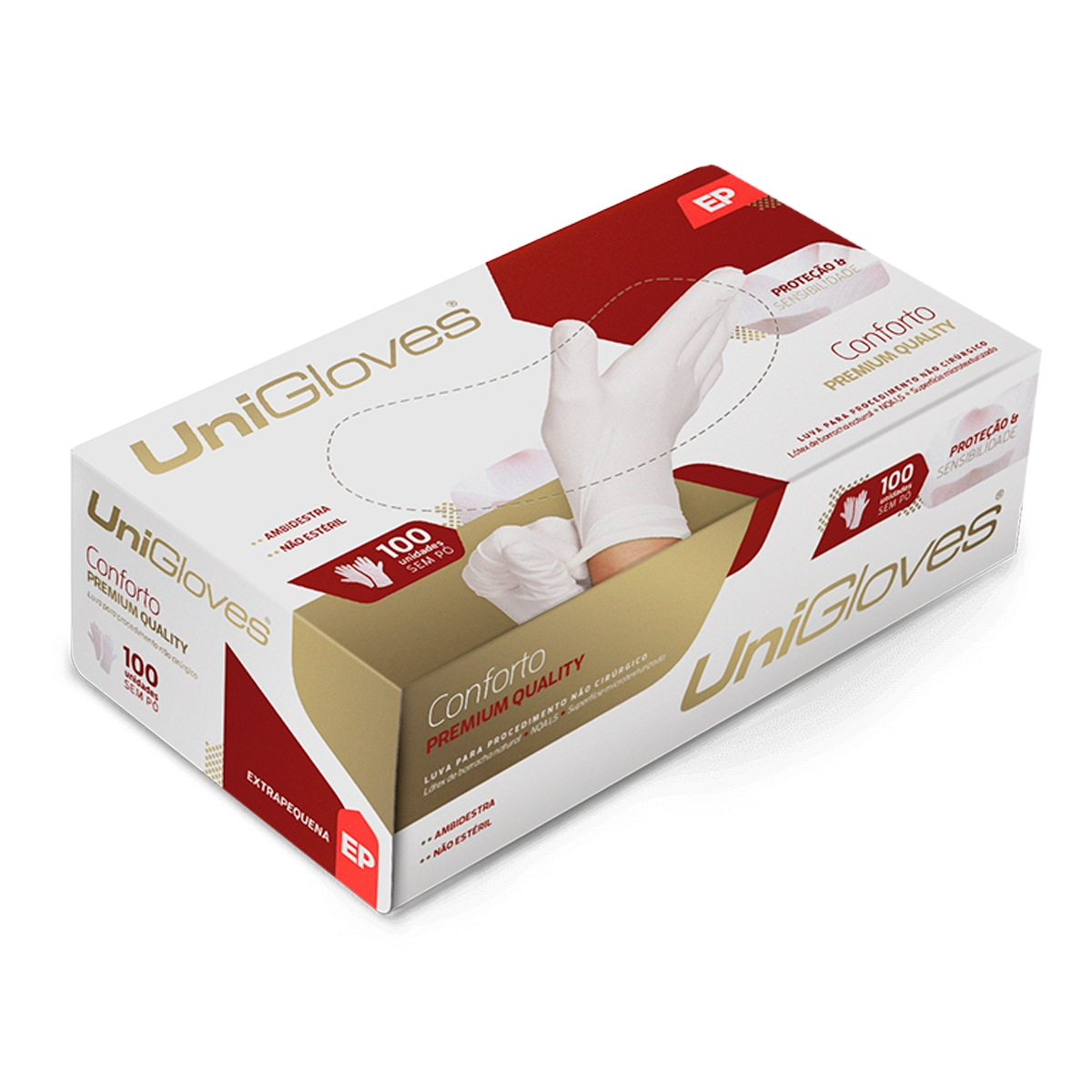 Luva em Látex Sem Pó Conforto Premium Quality - Uniglove 100 Unidades